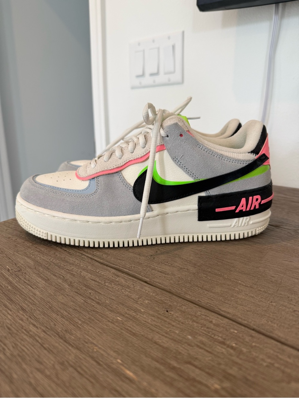 Nike Air Low-Top Sneakers in white, baby blu and Neon Green and pink Accents
